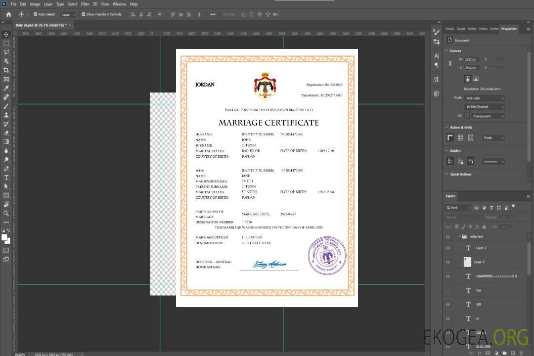 Modèle Word et PDF de certificat de mariage en Jordanie template